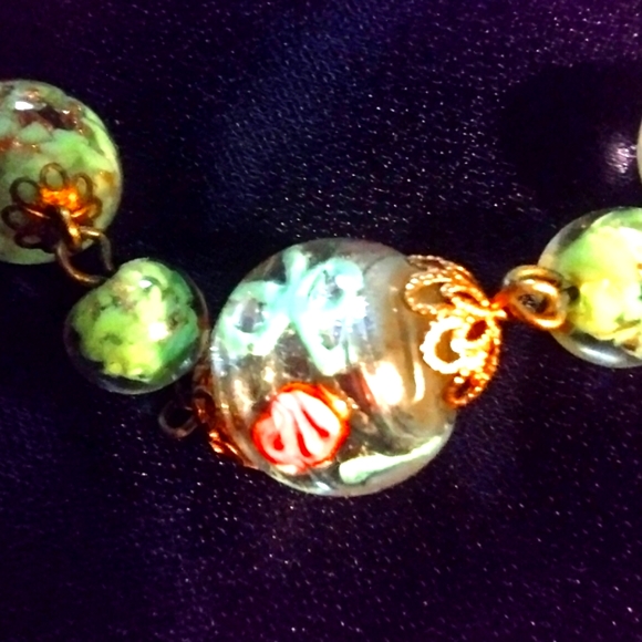 MURANO VENETIAN  SET GLASS NECKLACE & EARRING - Picture 2 of 10